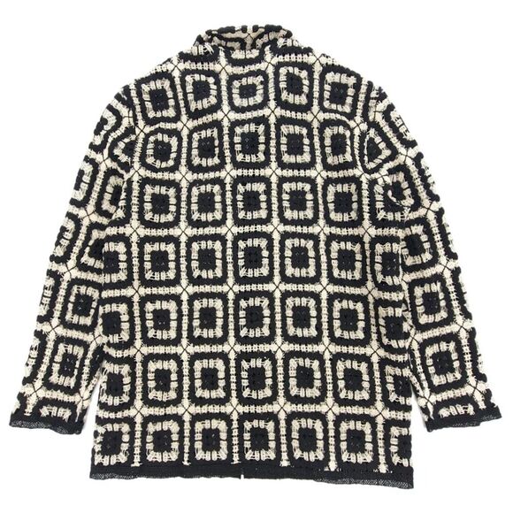 NEW Zara Crochet Overshirt Beachy Boho Knit Button Down Shirt Jacket Black Ecru - Picture 5 of 8